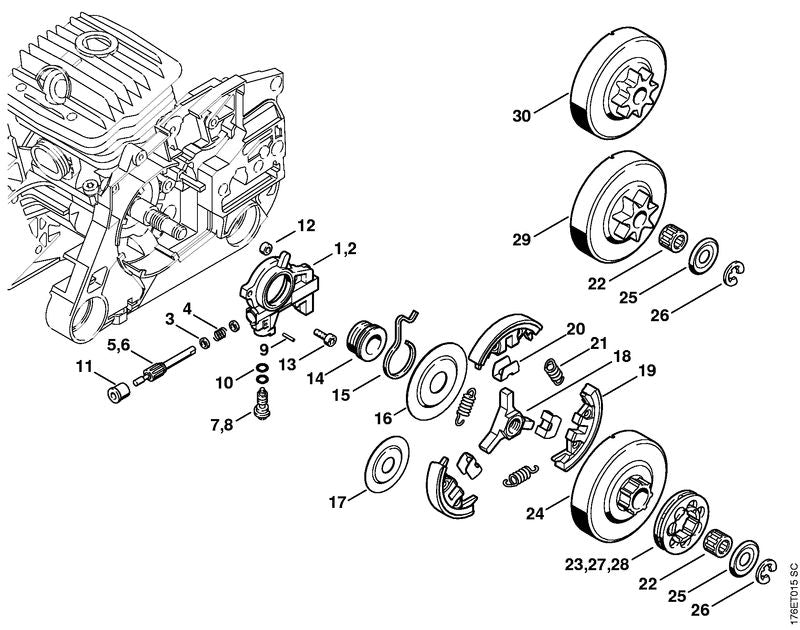 STIHL 1128-007-1001 Set ringkettingtandwiel 3/8" 8t positie -1 technische tekening