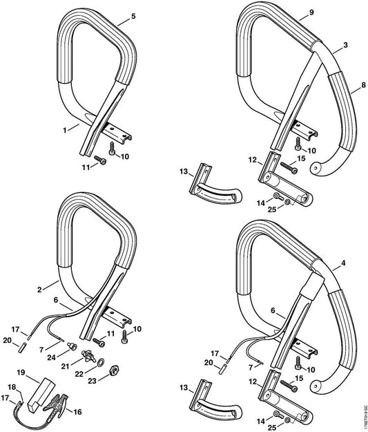 STIHL 1128-790-3616 Beugelhandgreep positie 3 technische tekening