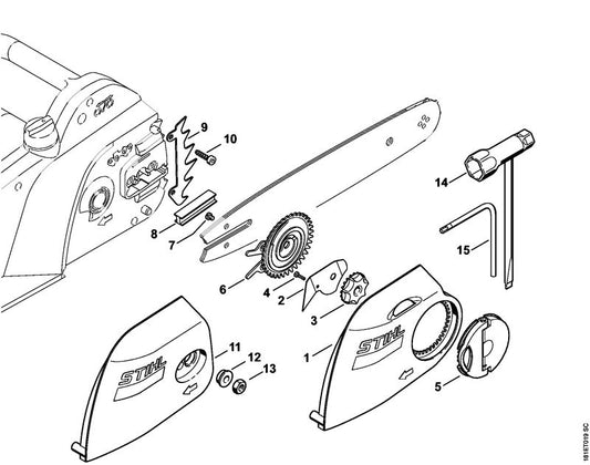 STIHL 1208-007-1000 Set kettingsnelspanner positie -1 technische tekening