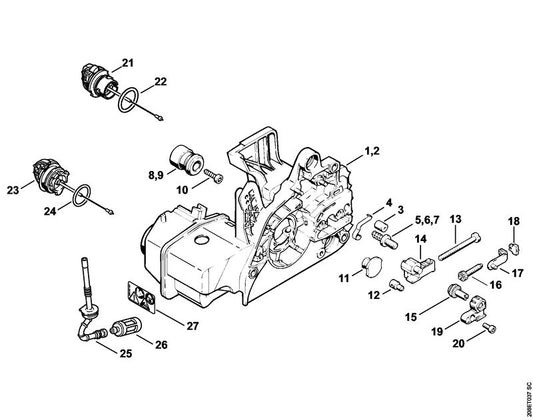 STIHL 1123-020-3033 Carter positie 1 technische tekening