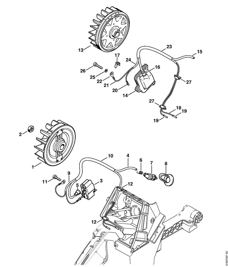 STIHL 1124-440-3000 Kabelboom positie 9 technische tekening