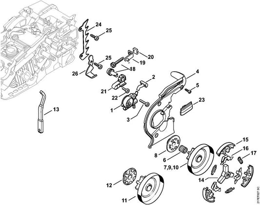 STIHL 1137-640-3202 Oliepomp positie 1 technische tekening