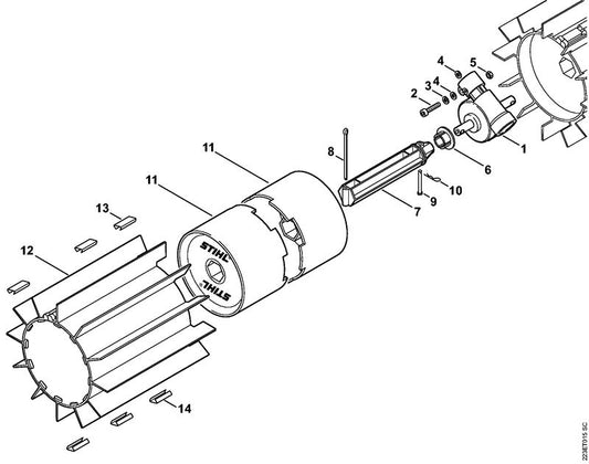 STIHL 4602-640-0100 Aandrijfkop positie 1 technische tekening