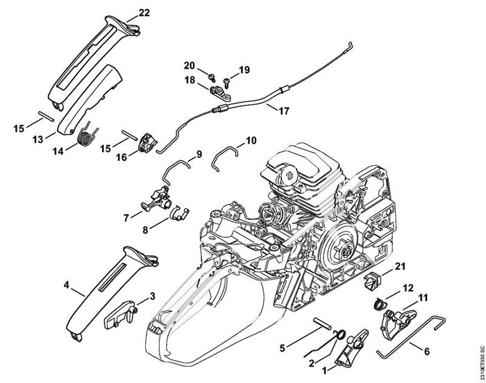STIHL 1143-182-1500 Gasstang positie 6 technische tekening