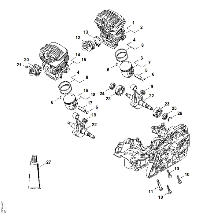 STIHL 1141-034-3000 Zuigerveer Ø 44,7x1,2 mm positie 4 technische tekening