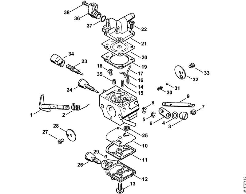 STIHL 4128-007-1010 Carb. membraanset positie -1 technische tekening