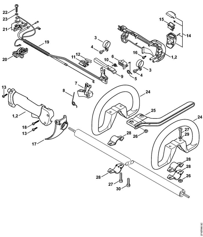 STIHL 4128-180-1114 Gaskabel positie 19 technische tekening