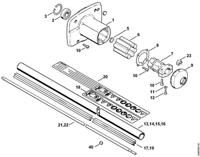STIHL 4119-711-3210 Aandrijfas positie 22 technische tekening