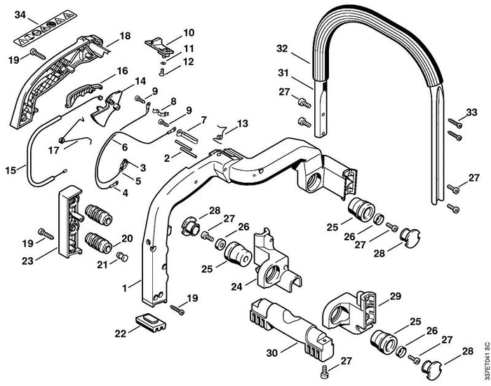 STIHL 4221-791-1905 Handgreephouder links positie 24 technische tekening