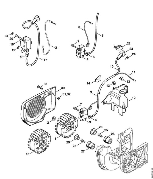 STIHL 4223-080-3100 Ventilatordeksel positie 30 technische tekening
