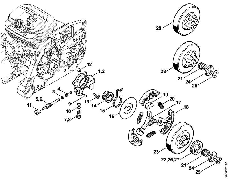 STIHL 1128-640-2003 Kettingtandwiel 3/8" 7t positie 28 technische tekening