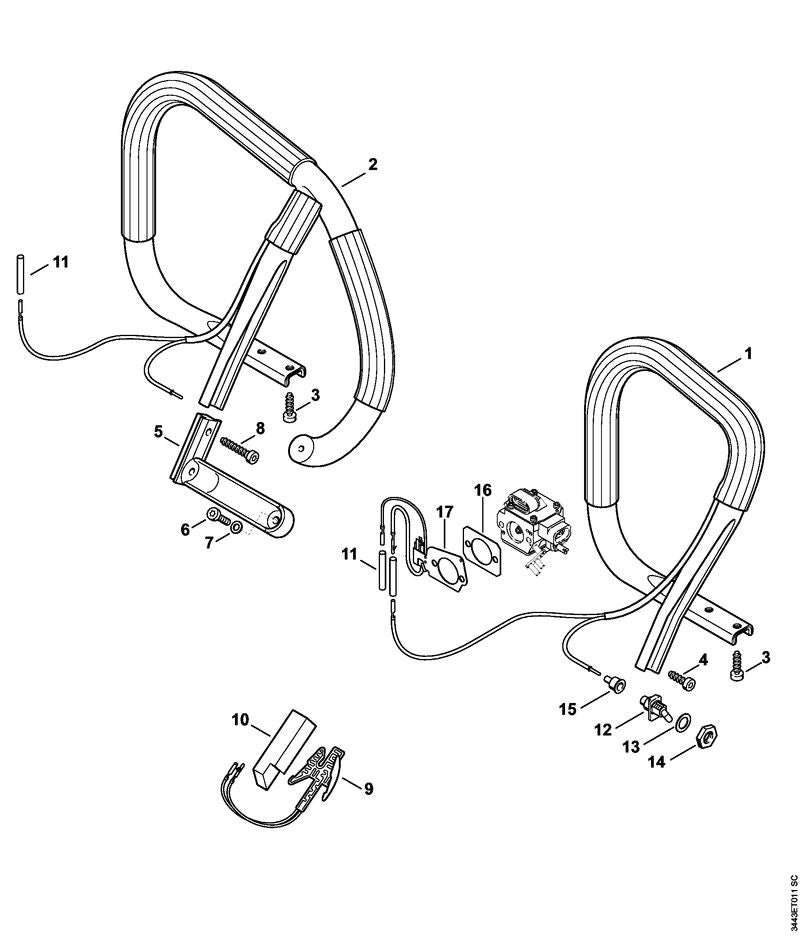 STIHL 1128-790-1754 Handgreep positie 1 technische tekening
