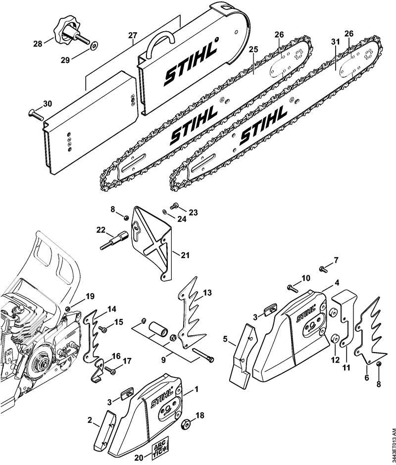 STIHL 1128-007-1020 Set Zaagdieptebegrenzer positie -1 technische tekening
