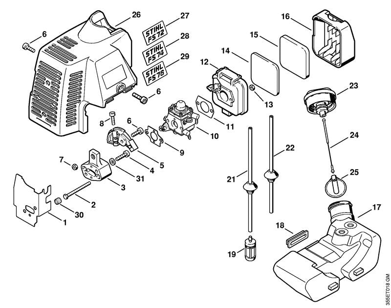 STIHL 9007-319-1121 Zeskantbout M5x56 positie 2 technische tekening