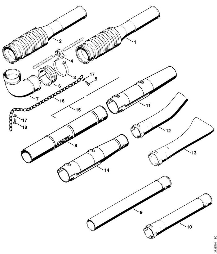 STIHL 4203-708-3404 Blaaspijp Ø 80 mm positie 8 technische tekening