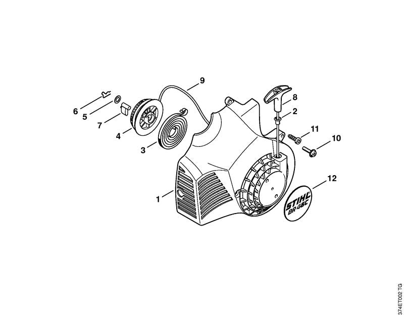 STIHL 4229-080-2104 Ventilatorhuis met startmechanisme positie -1 technische tekening
