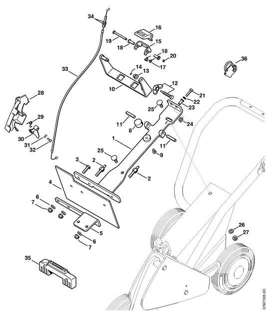 STIHL 4223-180-1801 Gasklepmechanisme positie -1 technische tekening