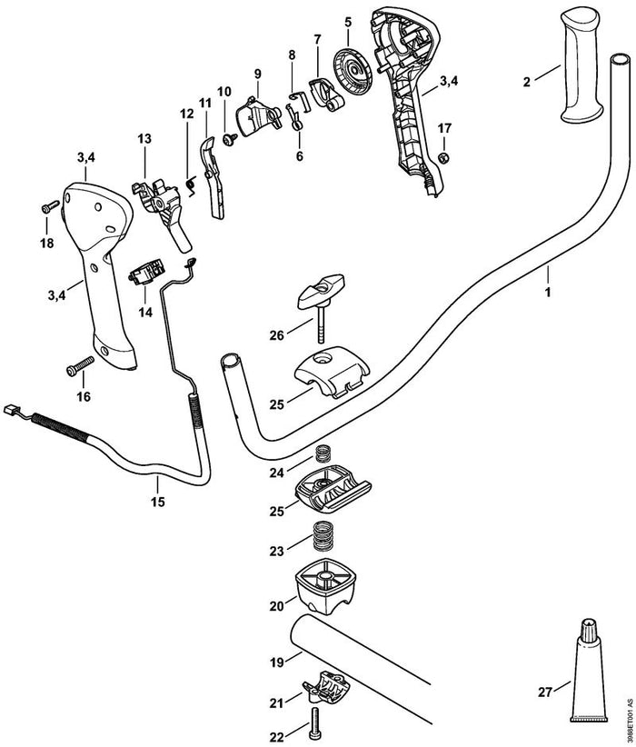 STIHL 4134-790-3200 Handgreephalter positie 19 technische tekening