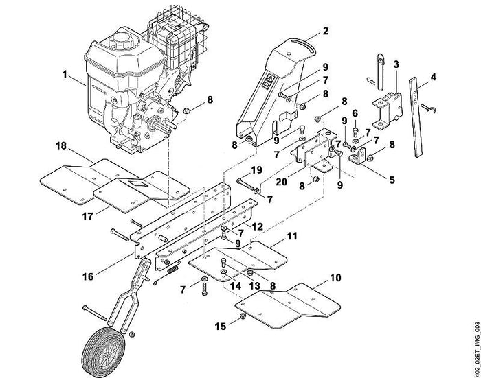 STIHL 9007-318-1950 inbusbout M8x50 positie 19 technische tekening