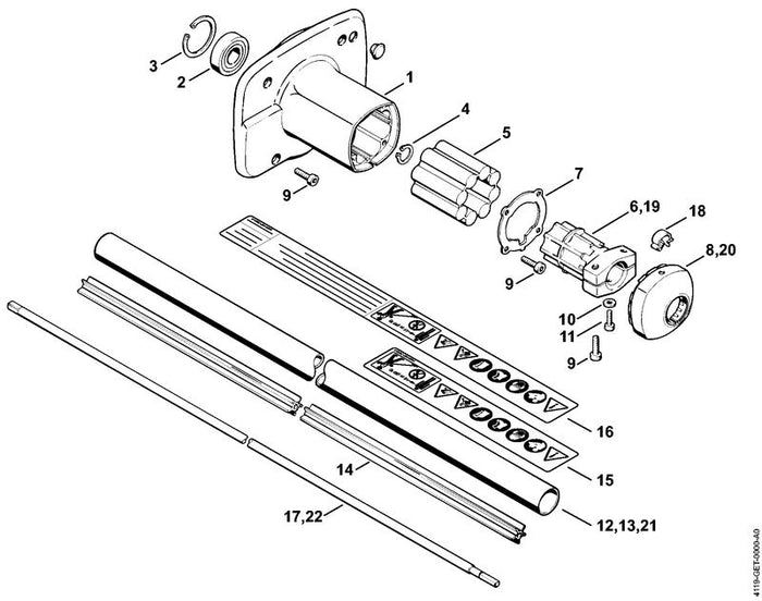 STIHL 4119-711-3201 Aandrijfas positie 17 technische tekening