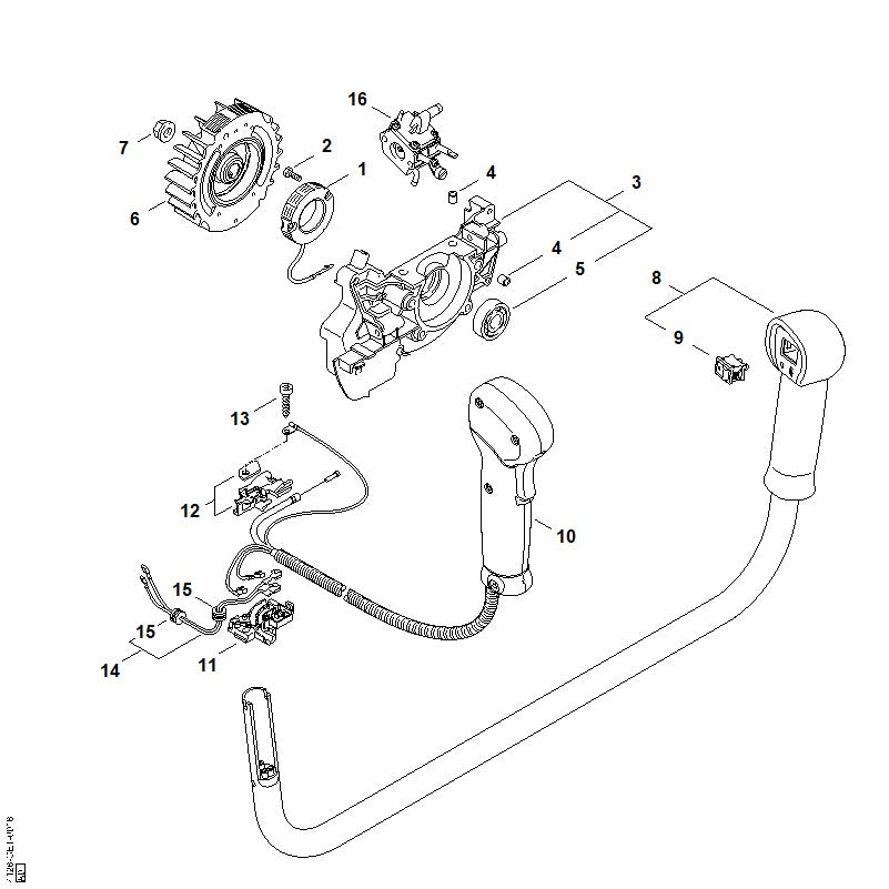 STIHL 4128-790-1318 Bedieningshandgreep met gaskabel positie 10 technische tekening
