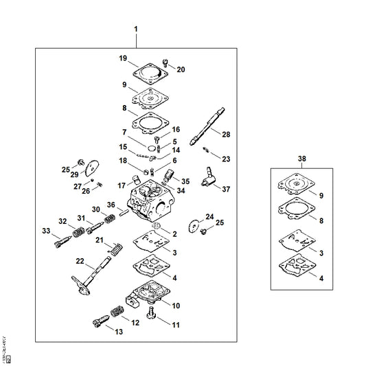 STIHL 4130-007-1060 Carb. membraanset positie 38 technische tekening