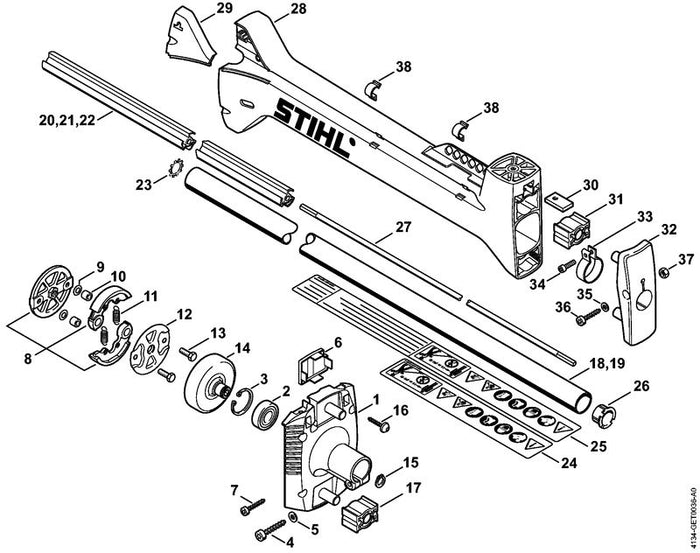 STIHL 4134-711-3200 Aandrijfas positie 27 technische tekening