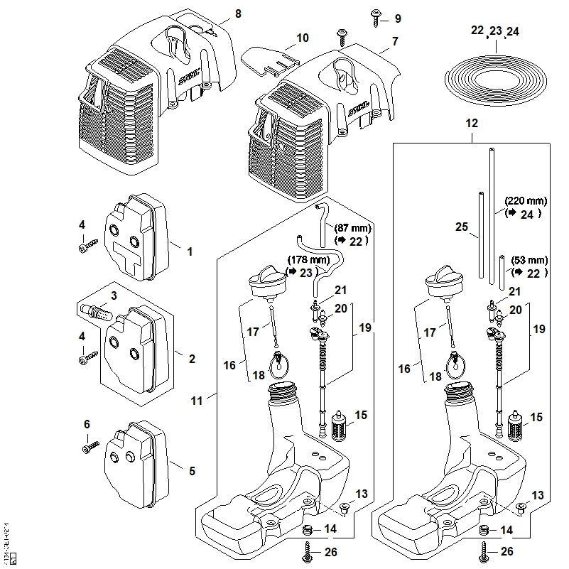 STIHL 4134-140-0613 Uitlaatdemper positie 1 technische tekening