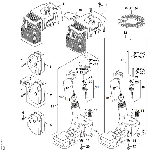 STIHL 4134-140-0613 Uitlaatdemper positie 1 technische tekening
