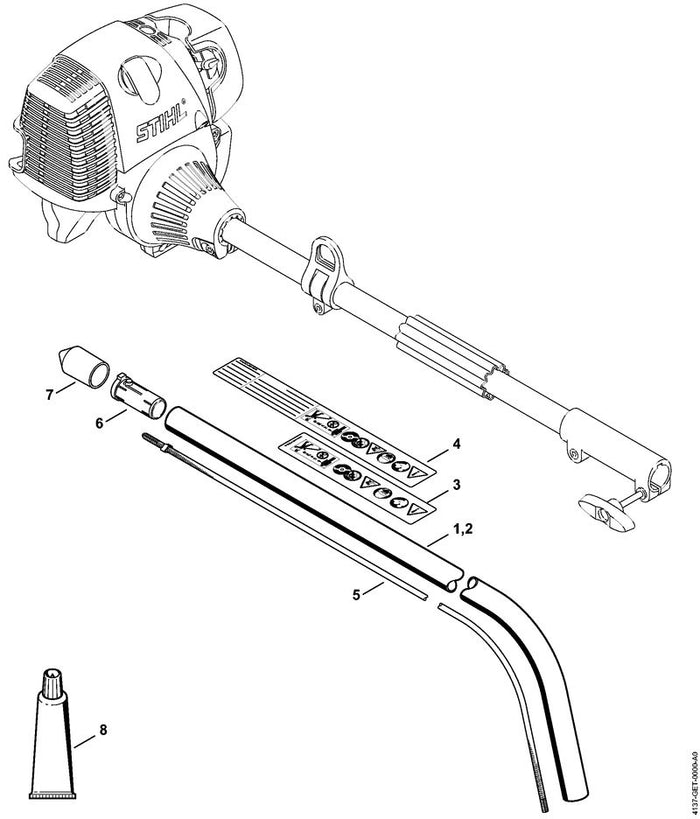 STIHL 4137-710-7142 Steel Ø 25,4 mm x 0,84 m positie 1 technische tekening