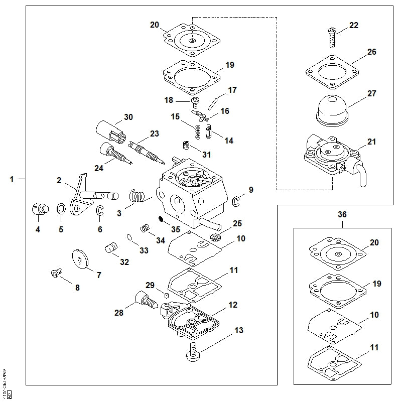 STIHL 4137-121-5603 Vaste sproeier 0.34 positie 31 technische tekening