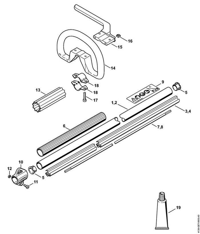 STIHL 4137-711-3202 Aandrijfas 1538 mm positie 7 technische tekening