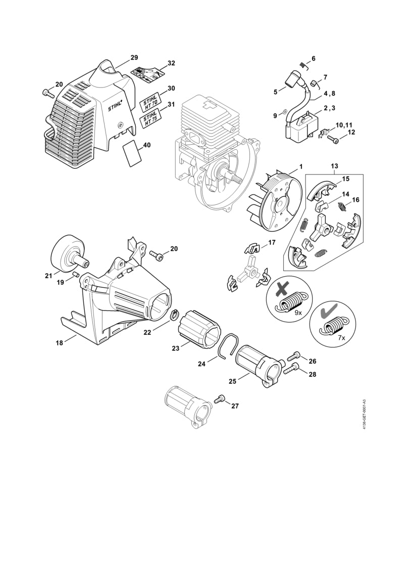 STIHL 4138-967-3700 Waarschuwingssticker HT, PC positie 32 technische tekening