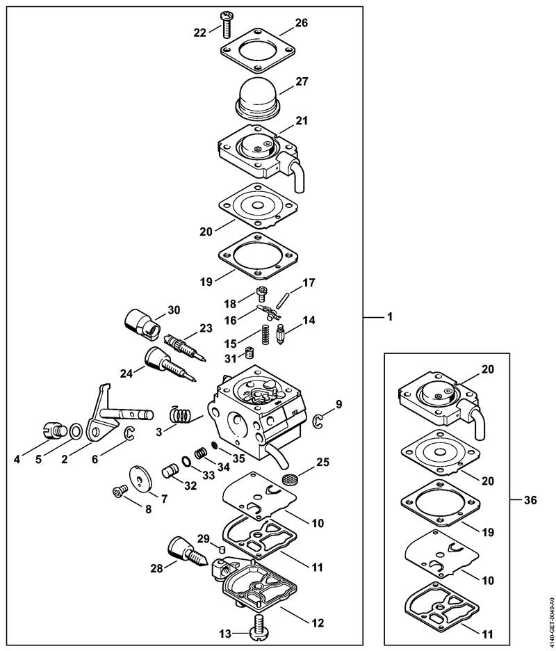 STIHL 4229-122-6800 Stelschroef stat. toerental positie 24 technische tekening