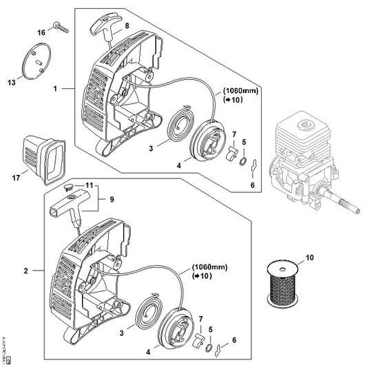 STIHL 4140-967-1531 Typeplaatje FS 38 positie 13 technische tekening