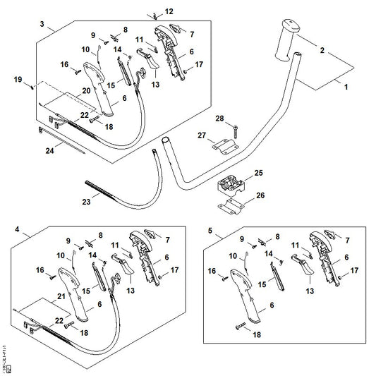 STIHL 4140-790-1307 Bedieningshandgreep positie 3 technische tekening