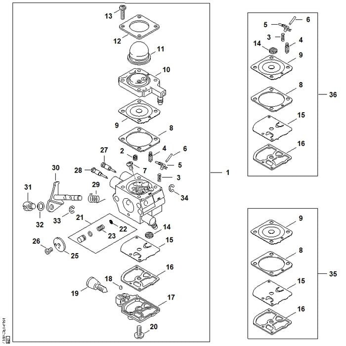 STIHL Z000001K037 Carb. membraanset RB-100 positie 36 technische tekening