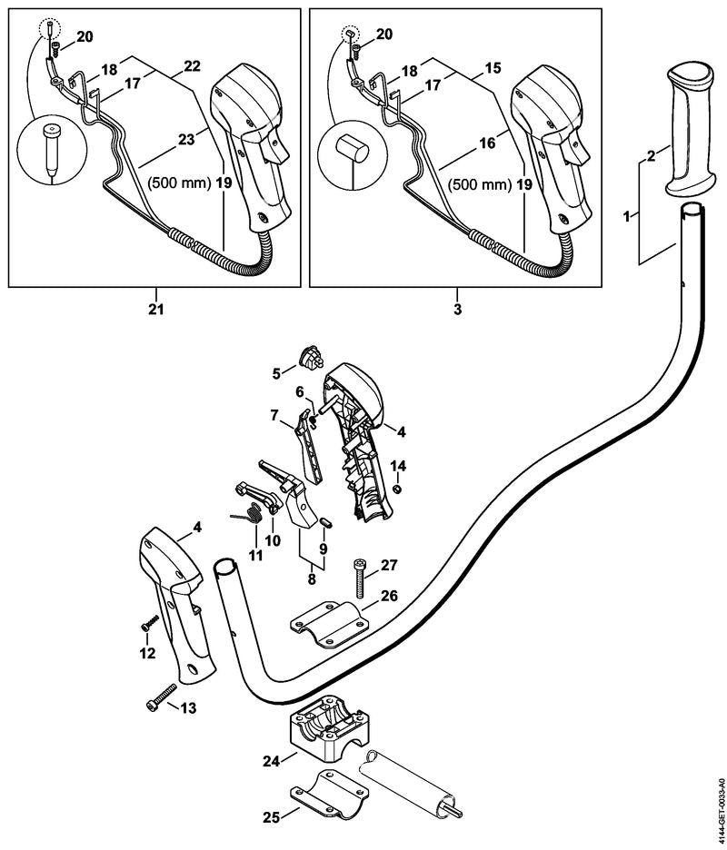 STIHL 4144-182-3203 Gaskabel positie 16 technische tekening