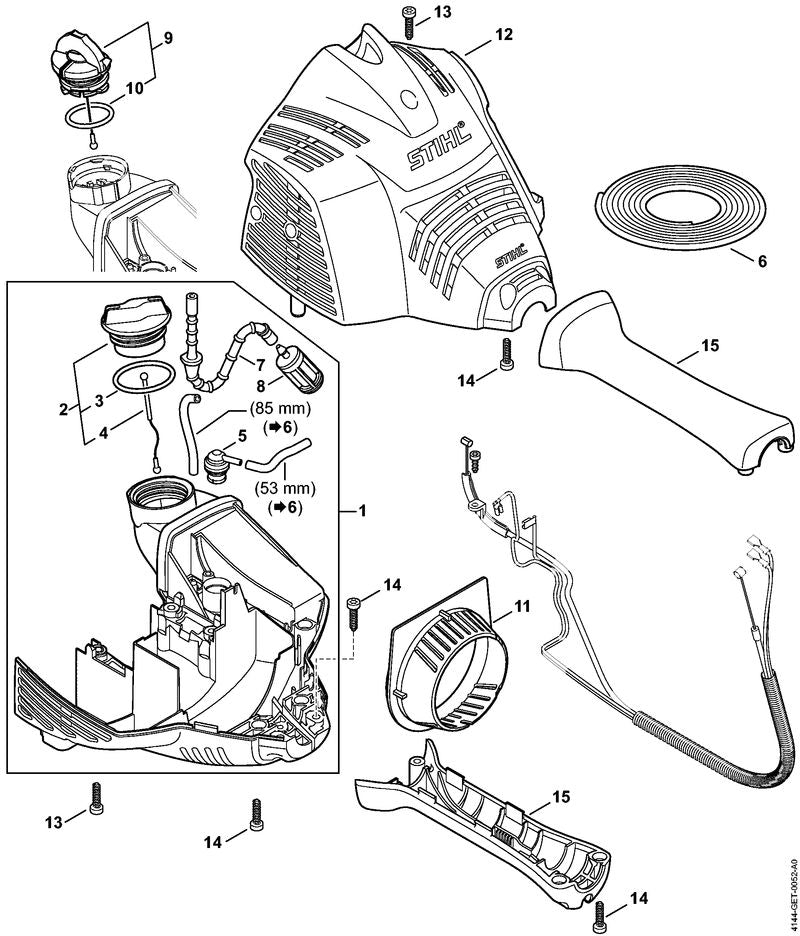 STIHL 4144-790-4800 Klem positie 15 technische tekening
