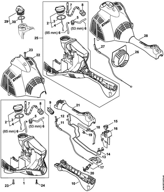 STIHL 4144-180-1100 Gaskabel positie 27 technische tekening