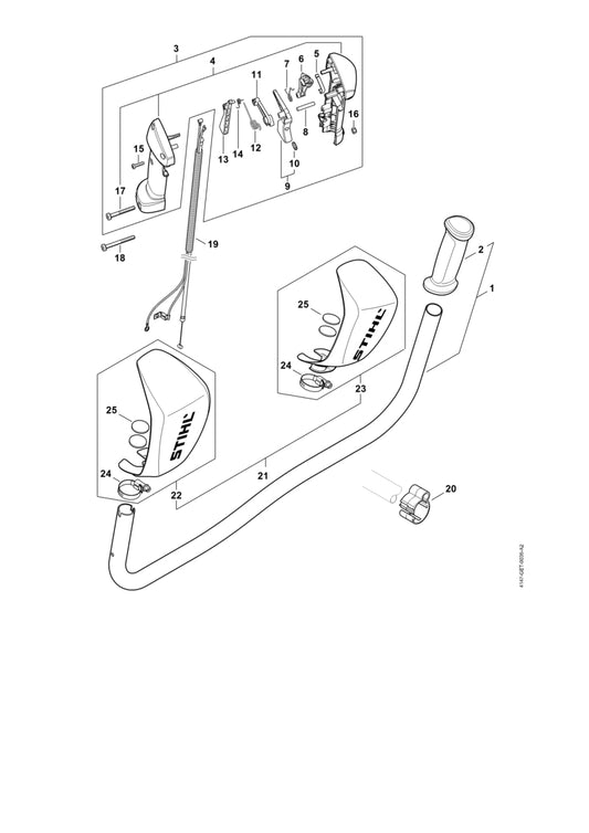 STIHL 4147-790-1322 Bedieningshandgreep positie 3 technische tekening