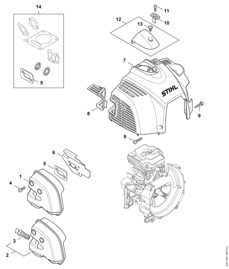 STIHL 4147-080-1613 Afdekkap positie 7 technische tekening