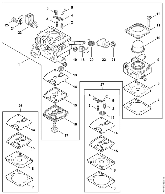 STIHL Z000001K128 Carb. membraanset RB-272 positie 27 technische tekening