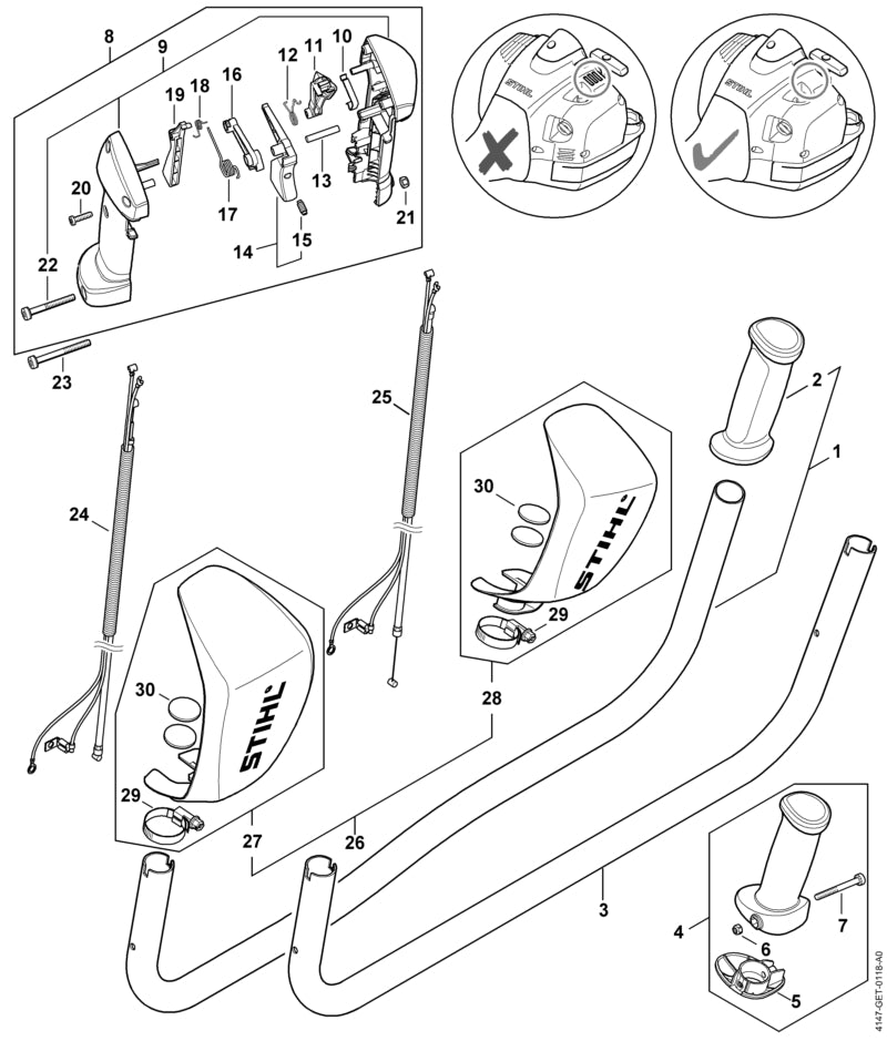 STIHL 4147-180-1100 Gaskabel positie 25 technische tekening