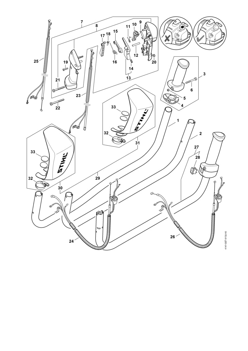 STIHL 4147-791-1703 Handgreep positie 1 technische tekening