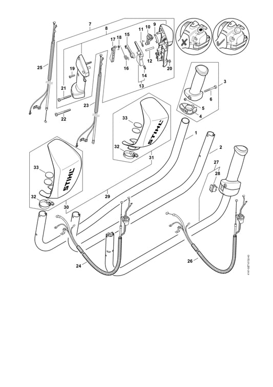 STIHL 4147-791-1703 Handgreep positie 1 technische tekening