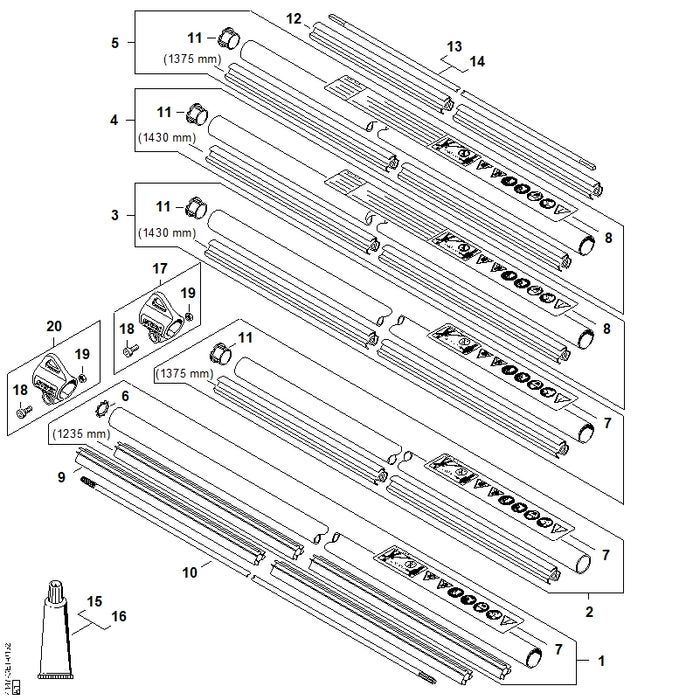 STIHL 4147-710-7115 Steel Ø 25,4 mm x 1,496 m positie 2 technische tekening