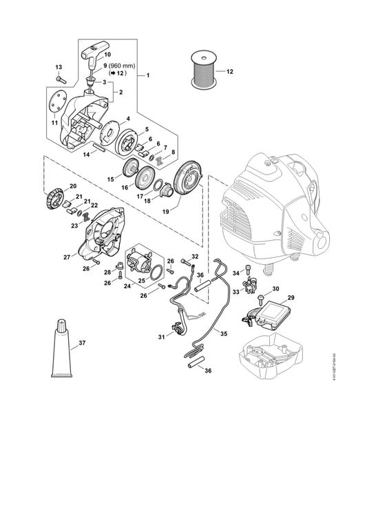 STIHL 4147-190-0301 Chokedeksel m. startmechanisme positie 1 technische tekening