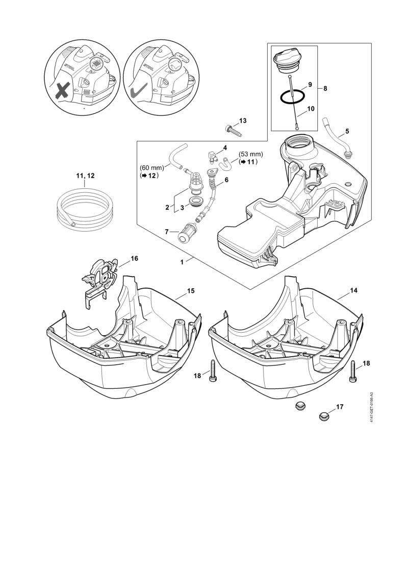 STIHL 4147-350-0404 Benzinetank positie 1 technische tekening