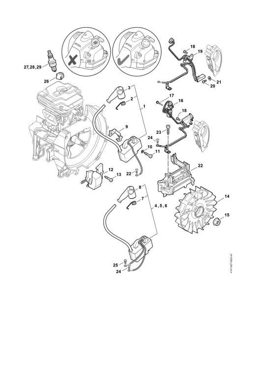 STIHL 4147-400-1200 Vliegwiel positie 14 technische tekening